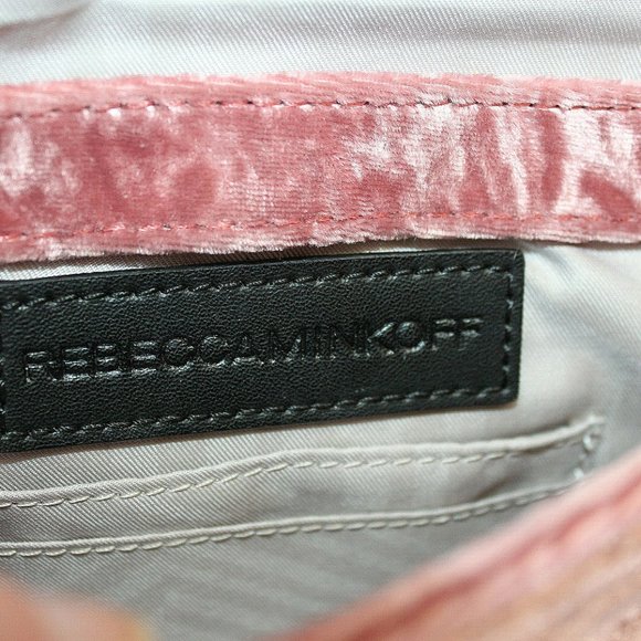 Rebecca Minkoff Small Pink Chevron Quilted Love Velvet Crossbody Bag Gray Chain - Picture 6 of 9